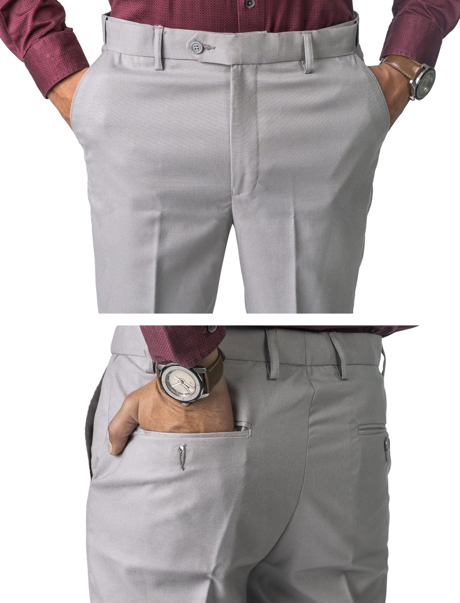 Jack and Jini Men Mid Rise Formal Pant with Expandable Waist Regular Fit, Flat Front, Premium Lycra Fabric for Office, Party and Casual Wear Light Grey, 40 - Image 2