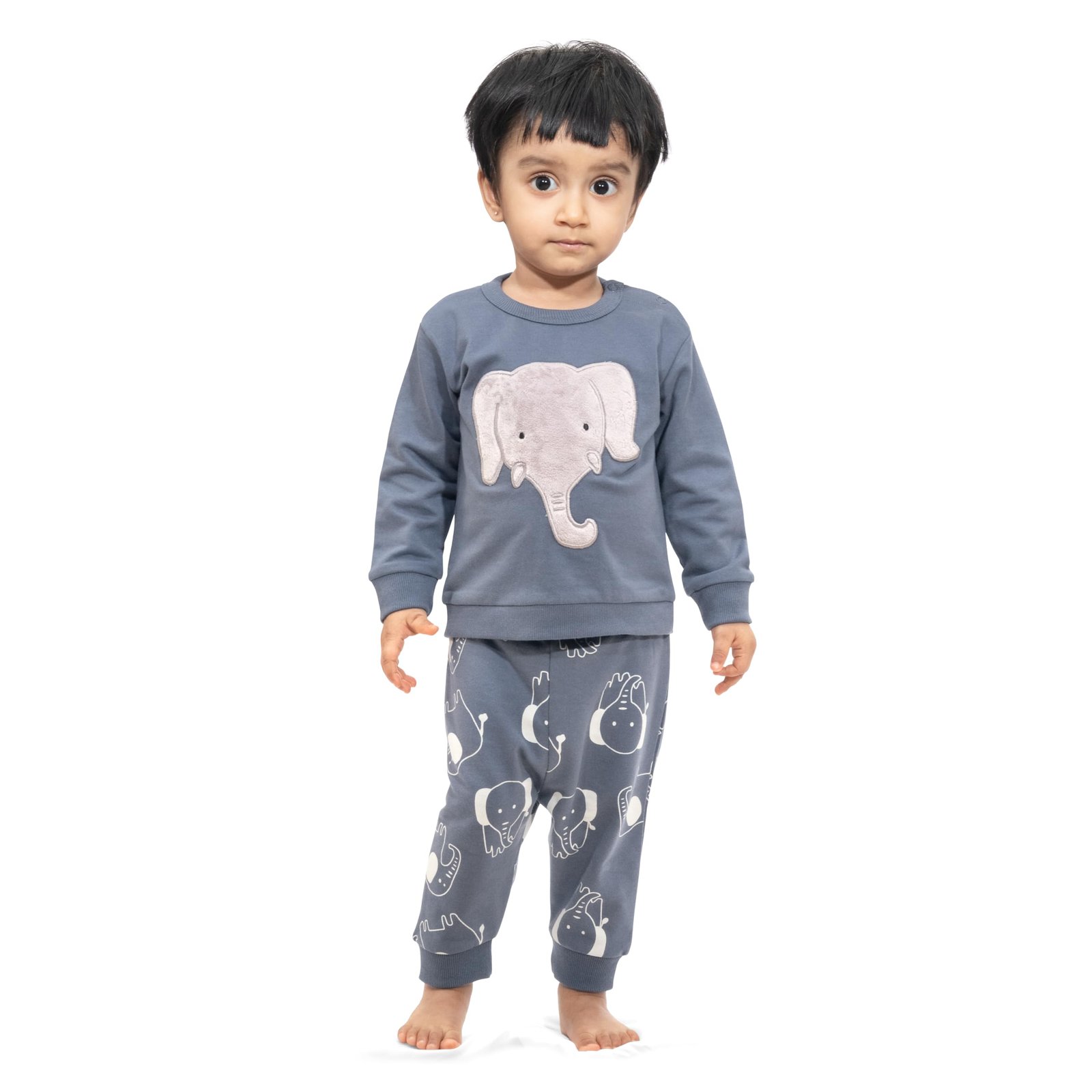 Real Basics Cotton Fleece Clothing Sets for Boys & Girls - Unisex Winter Clothing Sets Full Sleeve T-Shirt & Pant Pajama (elephanthead_18 Months-24 Months) - Image 5