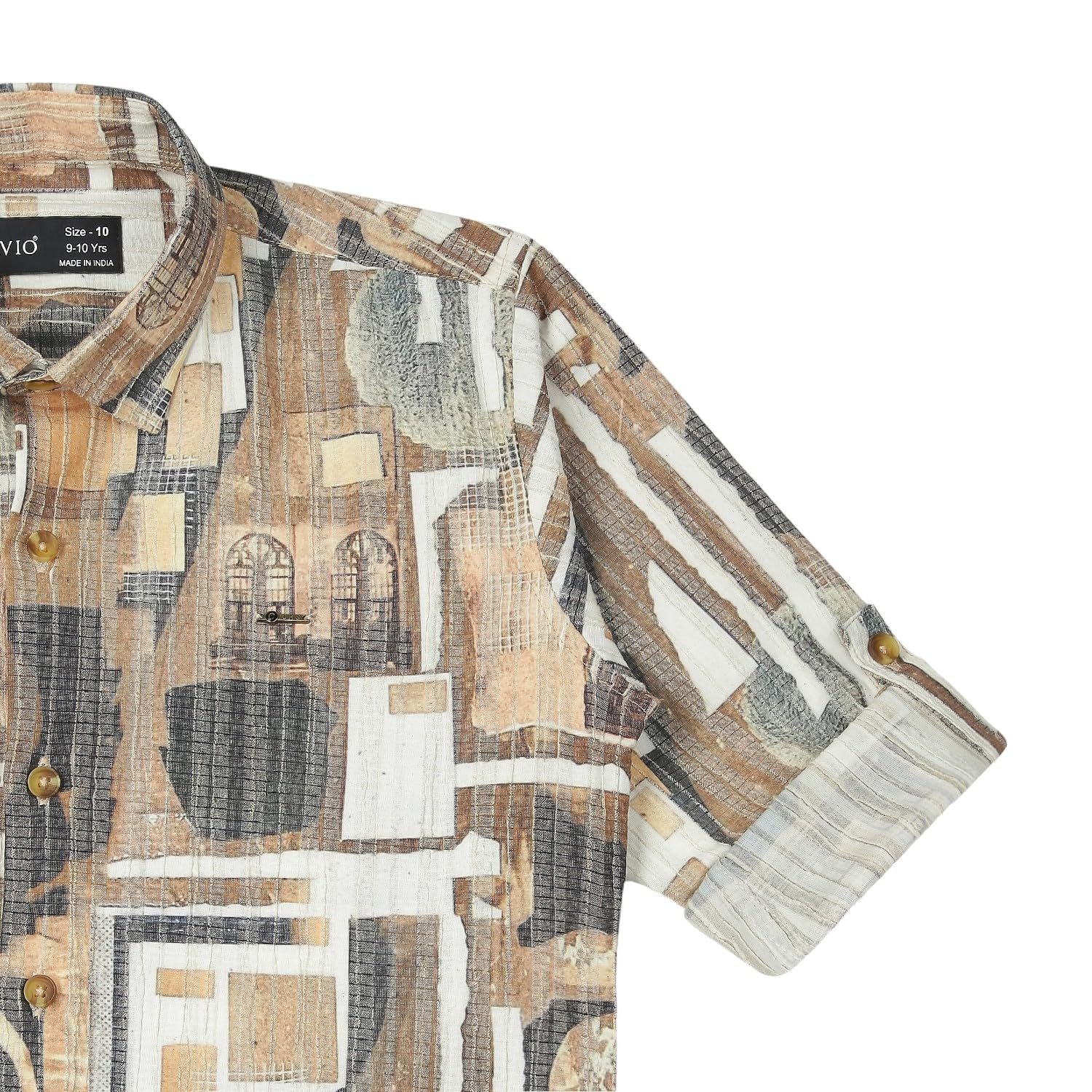 CAVIO Boys Cotton Lycra Printed Full Sleeves Shirt and T-Shirt Brown - Image 3