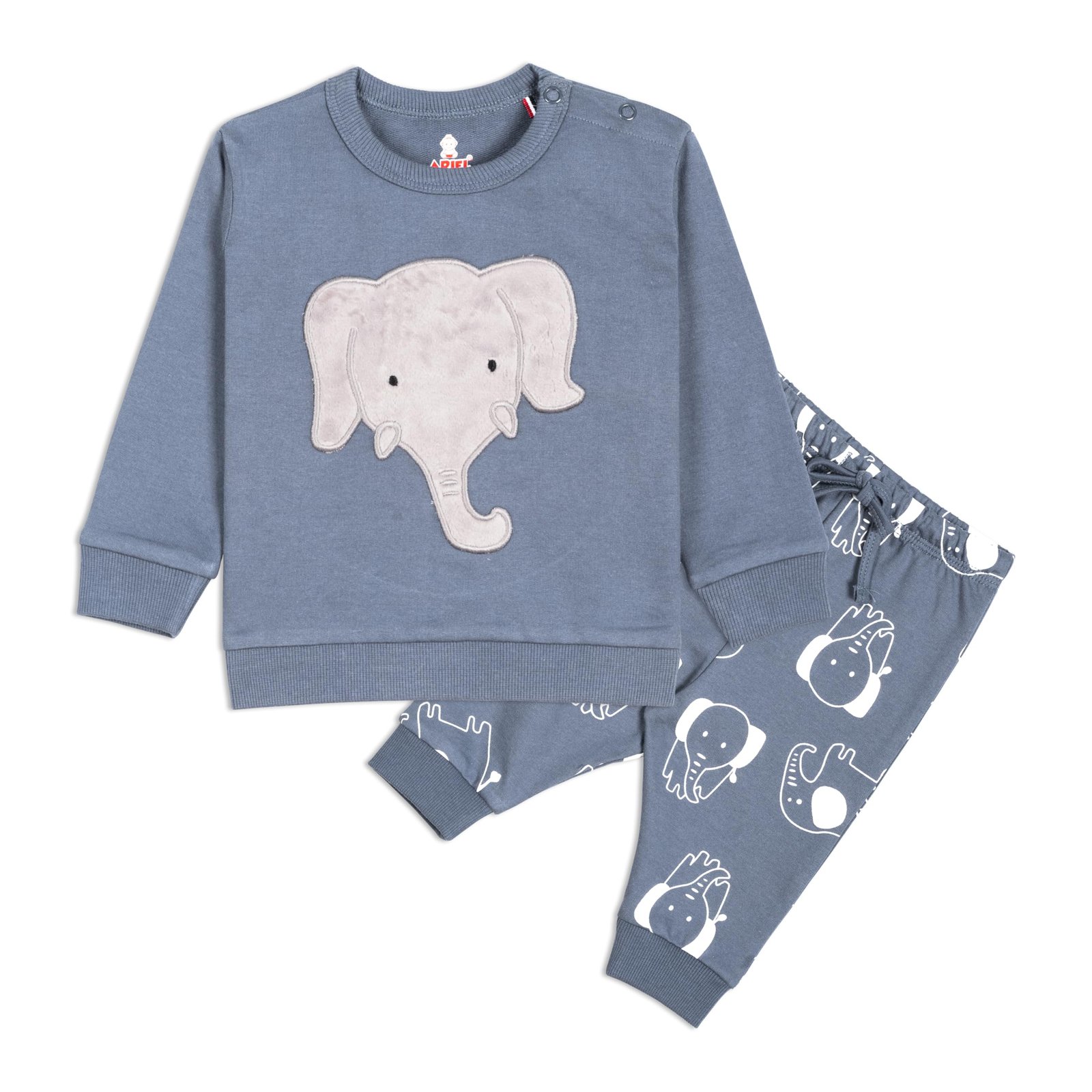 Real Basics Cotton Fleece Clothing Sets for Boys & Girls - Unisex Winter Clothing Sets Full Sleeve T-Shirt & Pant Pajama (elephanthead_18 Months-24 Months)